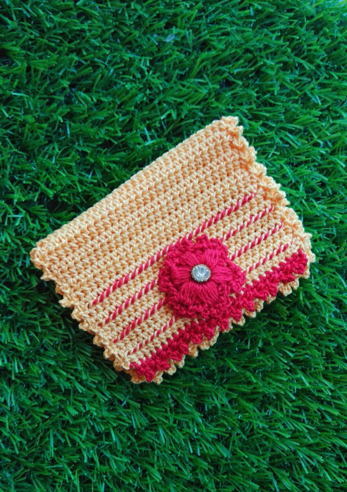 Crochet Wallet Yellow Maroon - Image 1